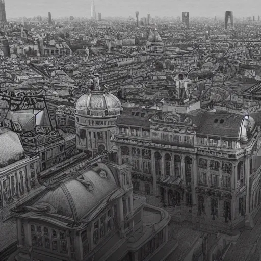 Image similar to Pencil drawing, Vienna skyline, octane render, highly detailed