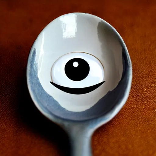 Image similar to a fully dressed spoon with eyes and a smile by simon stalhagen