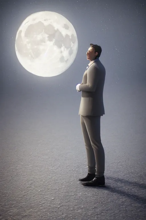 Image similar to the Moon with a face wearing a formal overcoat, portait photo profile picture, hyperrealistic concept art, octane render, unreal engine 5, digital art hi