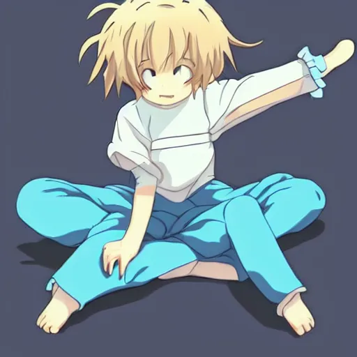 Prompt: adorable anime girl sitting up in bed waking up and stretching adorable cute in the style of ghibli