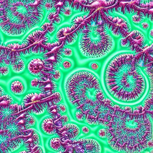 Image similar to biological fractal electron microscopy colorized