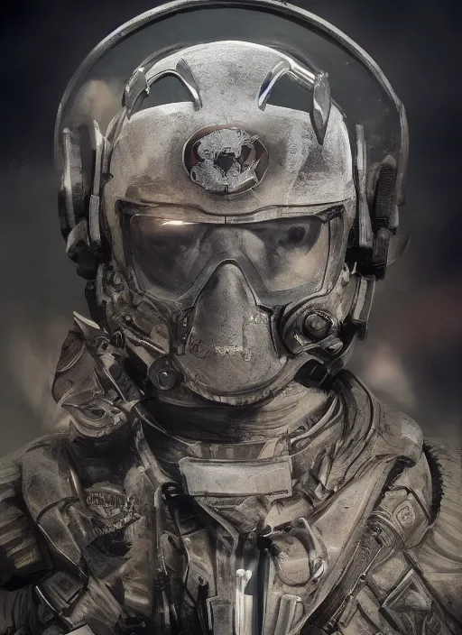 Prompt: spec - ops head, flower logo on forehead, special forces, dark design, artstation, concept art, intricate details