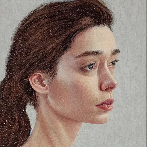 Image similar to professional painting of Astrid Frisbey in the style of Paola Vetri, head and shoulders portrait, symmetrical facial features, smooth, sharp focus, illustration, intricate, stormy weather, extremely detailed masterpiece,