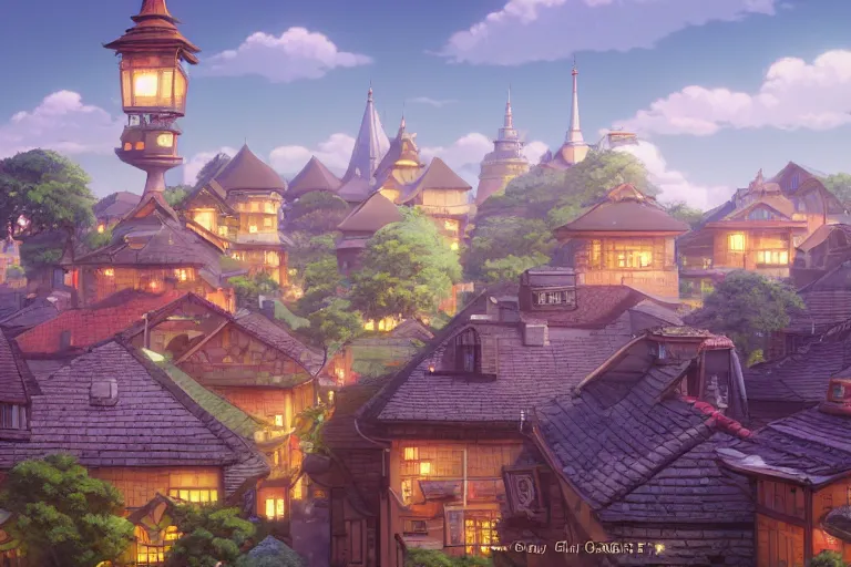 Image similar to a wholesome animation key shot of a traditional city with tiled roofs, medium shot, studio ghibli, pixar and disney animation, sharp, rendered in unreal engine 5, anime key art by greg rutkowski, bloom, dramatic lighting