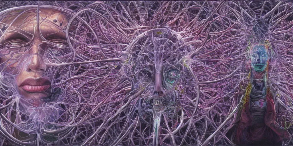 Image similar to mortal contemplations is a vision based on a meditative moment of self - reflection on the condition of being subject to death, inspired by the pandemic's forced collective confrontation of mortality on a global scale, volumetric lighting and shadows, concept art, biomechanical, realistic oil painting by alex grey