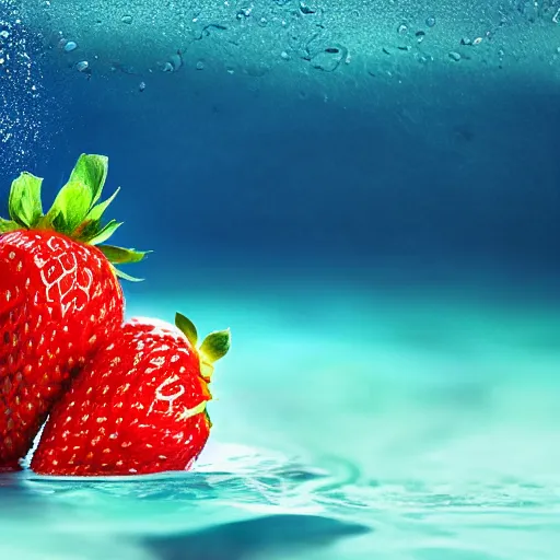 Prompt: half cut slices strawberry, splash underwater! photoshop edit, golden ratio