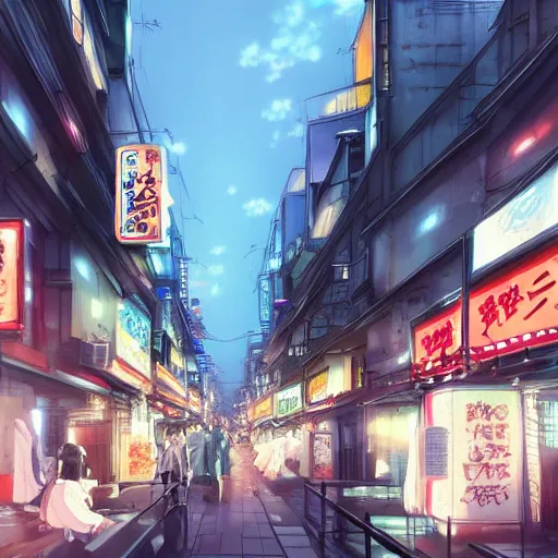 Prompt: Kabukicho Street, anime concept art by Makoto Shinkai