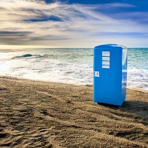 Image similar to blue refrigerator on beach with green sand