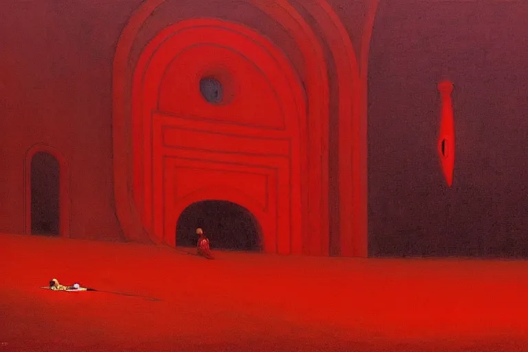 Image similar to only with red, a red great emperor, taormina amphitheatre, expressive crowd hails him, in the style of beksinski, parts by edward hopper, parts by rodcenko, parts by yue minjun, intricate and epic composition, red by caravaggio, insanely quality, highly detailed, masterpiece, red light, artstation, 4 k