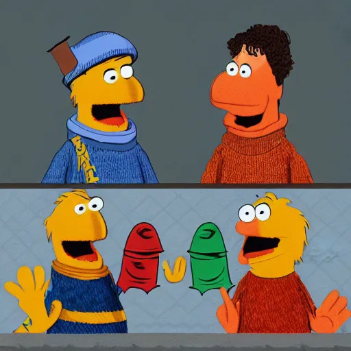 Image similar to UHD Bert and Ernie in Game of Thrones in the style of Miguel Vasquez