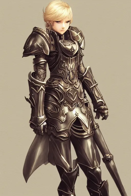 Prompt: A full body portrait of a female paladin, blonde hair, Akihiko Yoshida, concept art, very detailed, tone mapping, matte