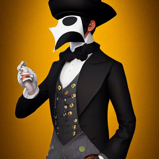 Image similar to a highly detailed portrait of a man in a high top hat covering his face, in a black tailcoat with a yellow waistcoat under the tailcoat, artstation, deviantart, professional, unreal engine 5, photorealistic