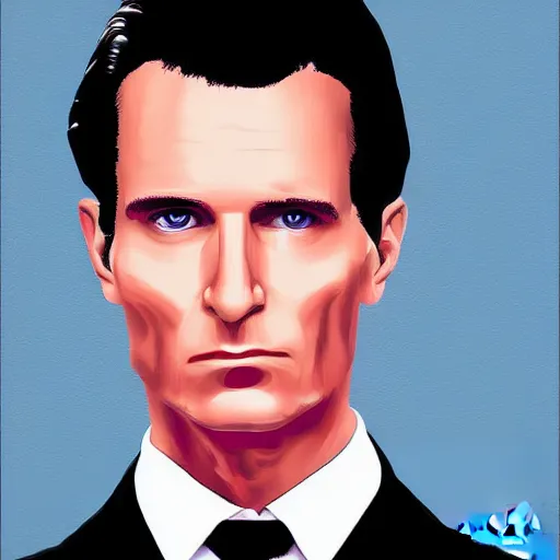 Prompt: portrait of patrick bateman, highly detailed, centered, solid color background, digital painting