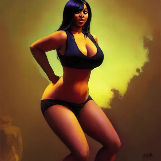 Image similar to 4k headshot of thicc Nikki Minaj from Macfarlane comics, killing with green fire by Craig Mullins, ilya kuvshinov, krenz cushart, epic , artgerm trending on artstation by Edward Hopper and Dan Mumford and WLOP and Rutkovsky, beksinski carl spitzweg moebius and tuomas kocar, intricate artwork by caravaggio, Unreal Engine 5, Lumen, Nanite , 4K headshot of godlike clown with defined arms and open hands and bloody clothes with giant mandala wings , intricate face , flawless anime cel animation by Kentaro Miura, psychedelic , highly detailed upper body , professionally post-processed , beautiful, scary, symmetry accurate features, epic, octane rendered, anime masterpiece, accurate