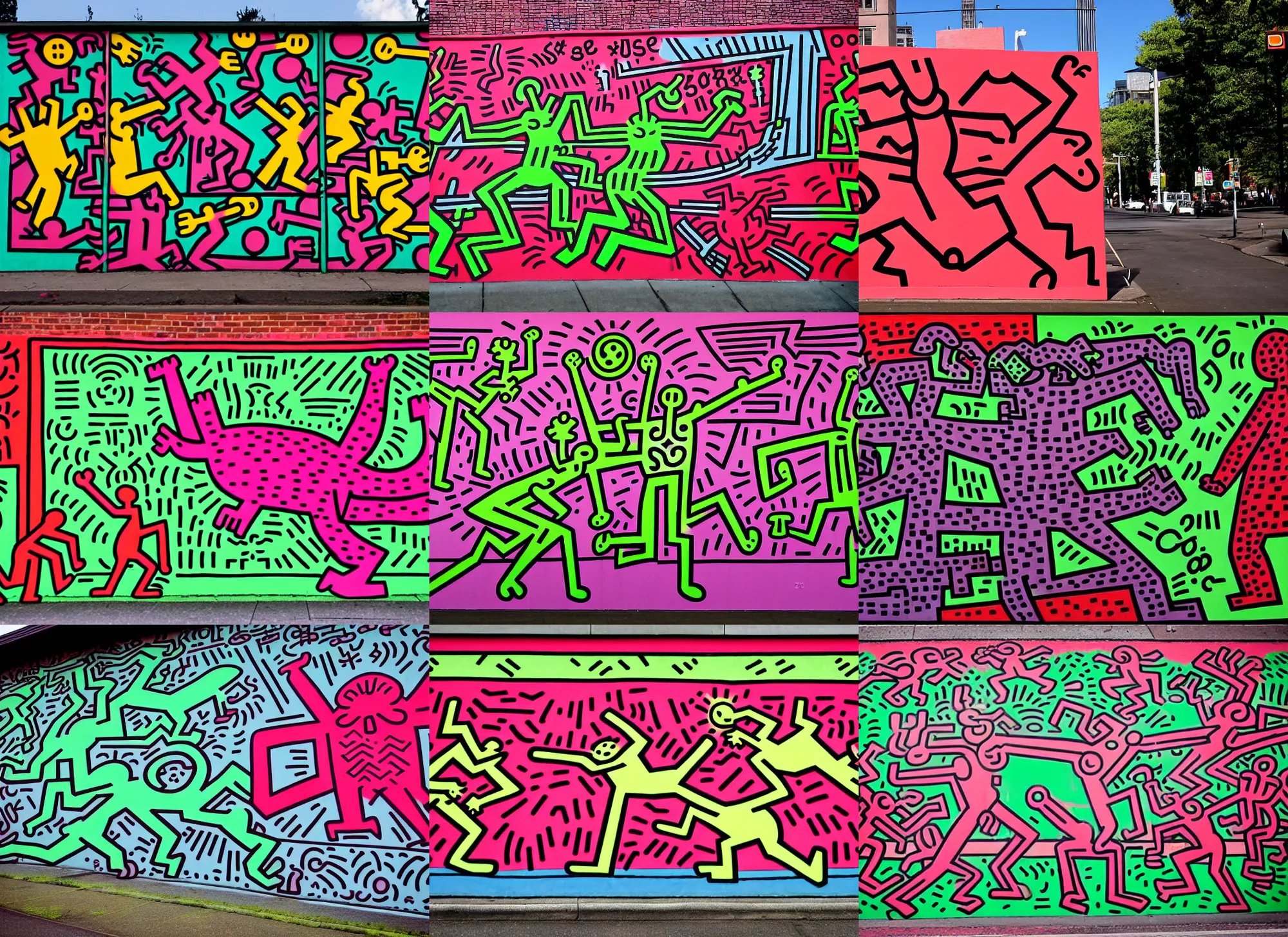 Prompt: portland oregon, rose city, by keith haring