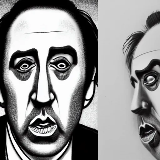 Prompt: Nic Cage caricature drawing, highly detailed