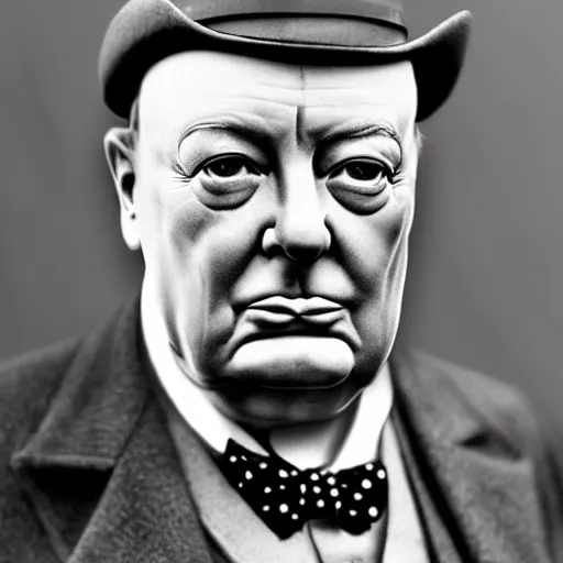 Image similar to winston churchill as iron man, historical photograph, highly detailed, full length portrait, photorealistic face, hd