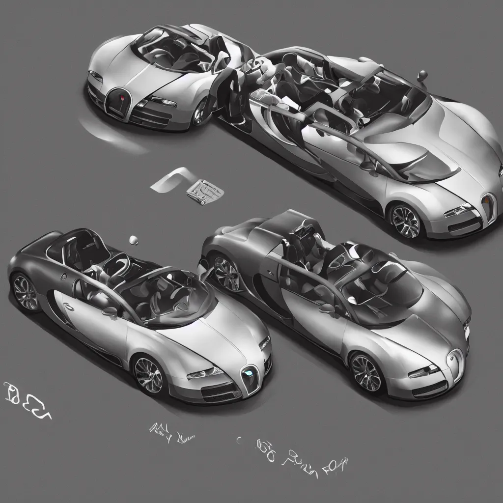 Prompt: isometric view of bugatti veyron full car, cinematic, epic, 4 k, concept art by feng zhu