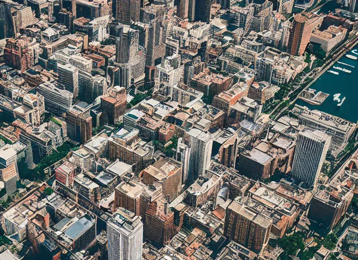 Prompt: aerial photo of a city where buildings are cats and dogs