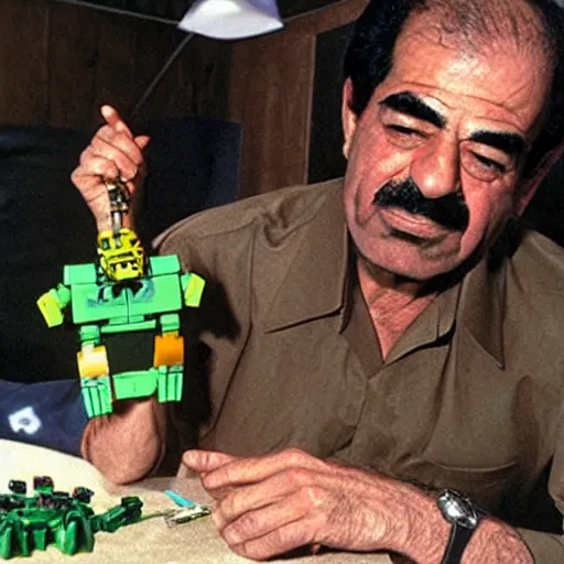 Prompt: saddam hussein playing with bionicle - n 9