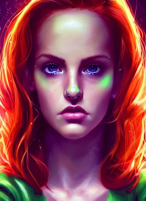 Image similar to full body portrait of teenage cheryl blossom, bangs, green eyes, mischievous expression, red hair, sultry smirk, bangs and wavy hair, intricate, elegant, glowing lights, highly detailed, digital painting, artstation, concept art, smooth, sharp focus, illustration, art by wlop, mars ravelo and greg rutkowski