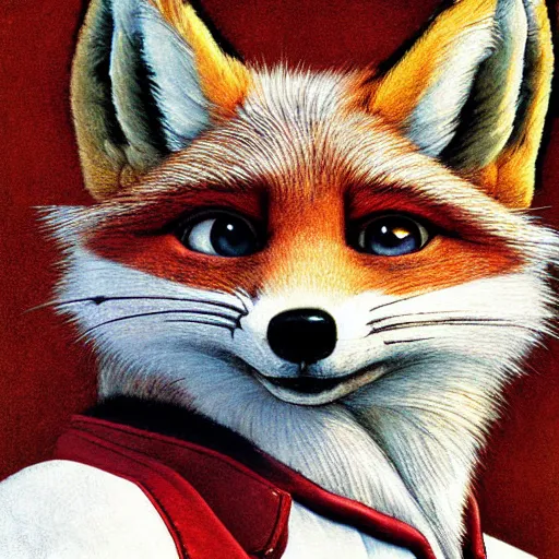 Image similar to close up portrait of fox mccloud by norman rockwell, furry, anthropomorphic, fox mccloud star fox, norman rockwell