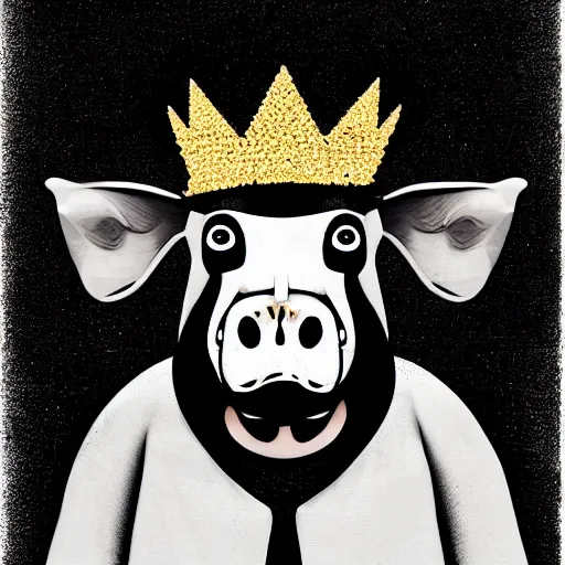 Image similar to black and white grunge cartoon sketch of a pig in a gold crown by - beeple , loony toons style, horror themed, detailed, elegant, intricate, outline