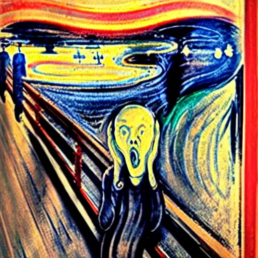 Prompt: the scream by edvard munch, japanese landscape in background, digital painting, high resolution