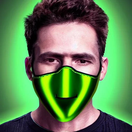 Image similar to man wearing a metal mask with thin green tubes all over his body hyperdetailed, realistic, high - resolution illustration that slightly looks like a comic character