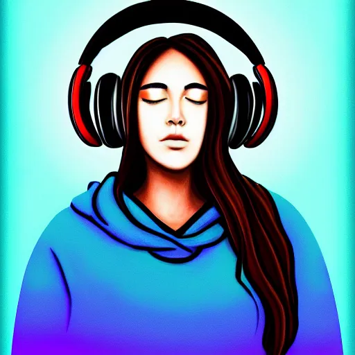 Prompt: a woman with headphones on, digital painting masterpiece, by rockin jellybean