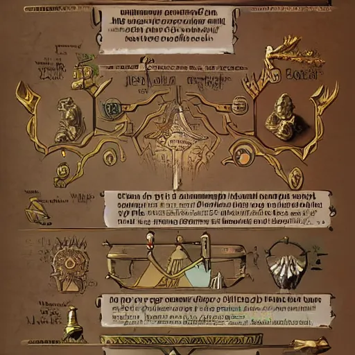 Image similar to A world where humanity remained loyal to archaic forces, and what followed was an unprecedented era of spiritual alchemy, Infographic and Marginalia, Artstation, epic
