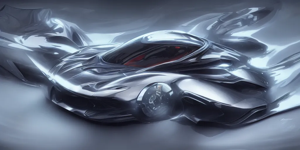 Image similar to a custom-built sport car, painted in dark color holographic pearlescent, elegant, digital painting, concept art, smooth, sharp focus, art style from Wang Ke and Greg Rutkowski and Bruce Kaiser and Scott Robertson and Dmitry Mazurkevich and Doruk Erdem and Jon Sibal