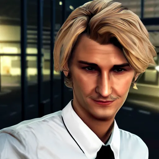 Image similar to closeup of handsome gigachad XQC as a GTA character in a loading screen