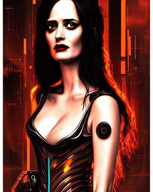 Image similar to eva green, robot, character portrait, portrait, close up, concept art, intricate details, highly detailed, sci - fi poster, cyberpunk