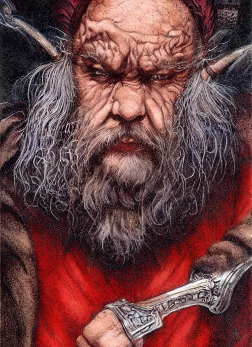 Prompt: portrait of dwarf sorcerer, beautiful! coherent! dungeons and dragons character, by brian froud, larry elmore, gerald brom, ralph horsley strong line, deep color, chainmail, short red hair, high contrast