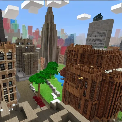 Image similar to mincraft in real life, new york city