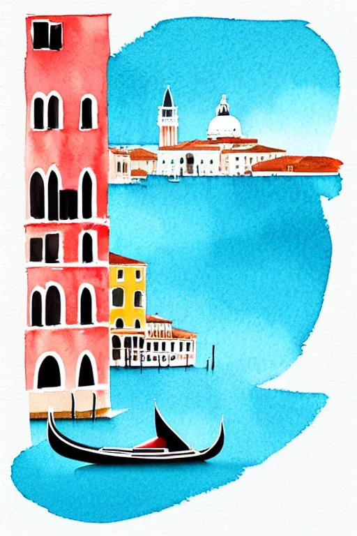 Image similar to minimalist watercolor art of a boat in venice, illustration, vector art