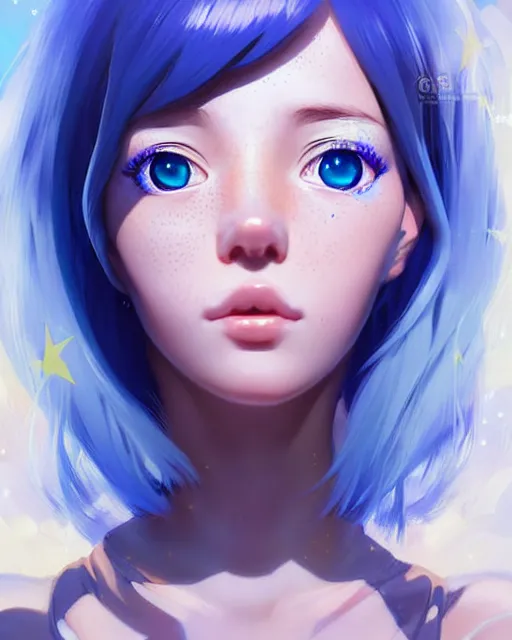 Prompt: portrait Anime space cadet girl, cute-fine-face, pretty face, realistic shaded Perfect face, fine details. Anime. realistic shaded lighting by Ilya Kuvshinov Giuseppe Dangelico Pino and Michael Garmash and Rob Rey, IAMAG premiere, aaaa achievement collection, elegant freckles, fabulous, eyes open in wonder, blue hair