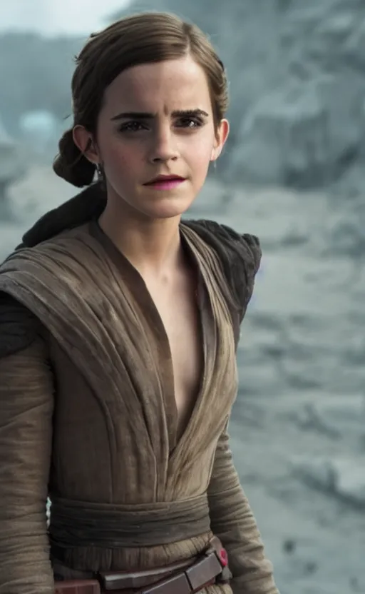 Image similar to a still of Emma Watson on Star Wars, maximum detail, ultra definition, 8K resolution