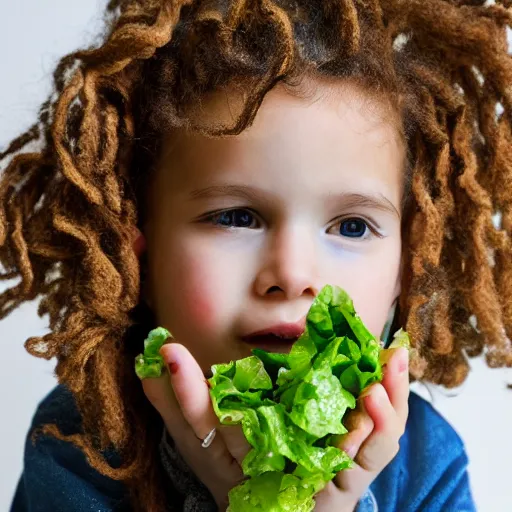 Image similar to a child made of salad, photo realistic, professional photography