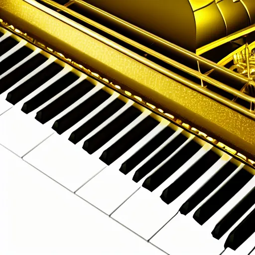 Prompt: grand piano with golden keys and golden stripes