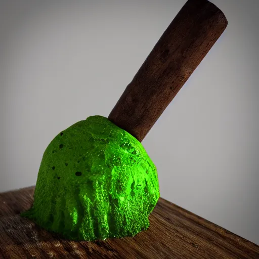 Image similar to wooden staff with green slime on it, octane render