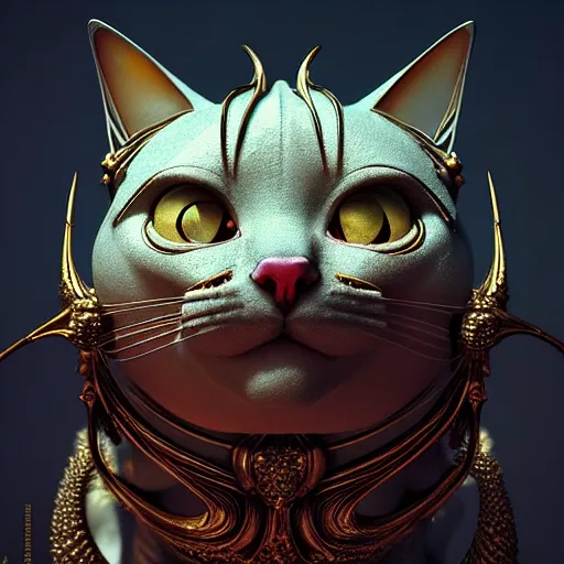 Prompt: cat creature : : by michal karcz, daniel merriam, victo ngai and guillermo del toro : : ornate, dynamic, particulate, intricate, elegant, highly detailed, centered, artstation, smooth, sharp focus, octane render, 3 d