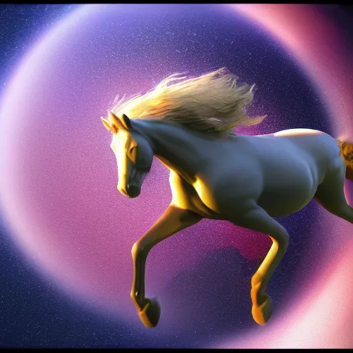 Image similar to sphere - shaped horse in space, digital art, octaner render, 3 d, 4 k