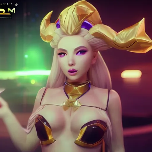 Image similar to still of pretty Lux (League of Legends) in KDA More music video. 3d render, octane render, game art, realistic, highly detailed, trending on artstation, 4k, trending on artstation, pixar, cgsociety, unreal engine 5, redshift render, trending on artstation, blender, behance, cg