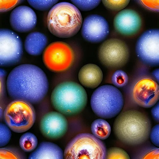 Image similar to army of balls with universes inside, hubble background, amazing, fire, 5 5 mm