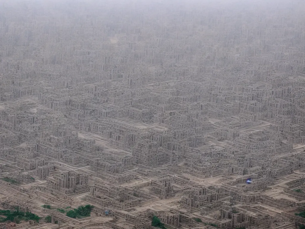 Prompt: an ancient city named chang'an, the huge building stands in the middle, highly detailed, cinematic landscape ， foggy