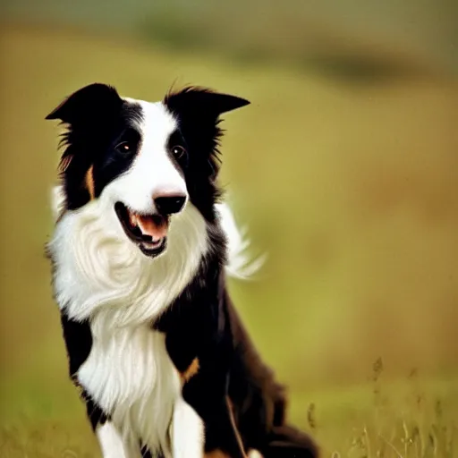 Image similar to A border collie with shepherd, film, photographic, film grain