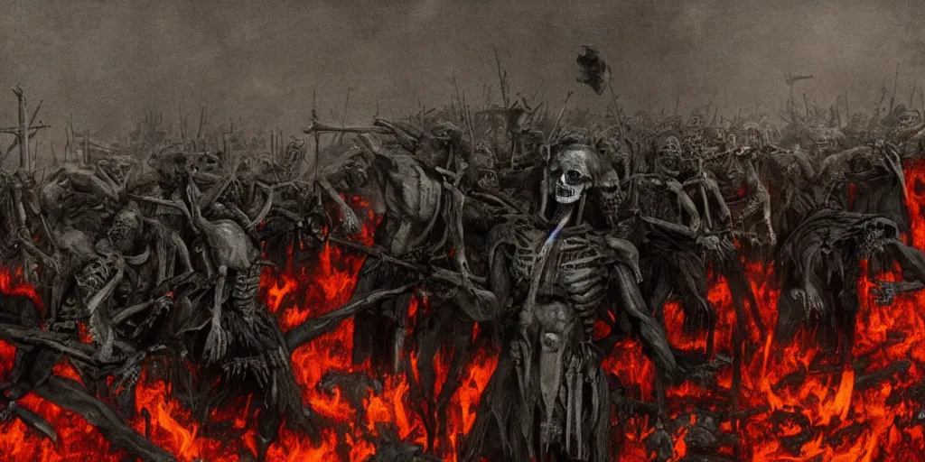 Image similar to biden in dante's inferno painting, crows, skeletons, crosses, dark beauty, rotten gold, perfect faces, extremely detailed, cinema 4 d, unreal engine.