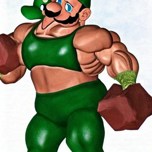 Prompt: luigi as a bodybuilder